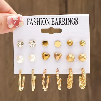 9 pairs Faux Pearl & Heart Decor Earrings